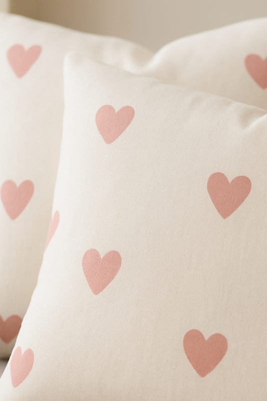 Heart Pattern Cotton Cushion Covers – 16x16 Inch, Pack of 2
