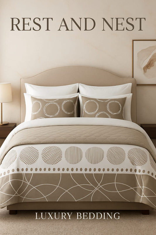 Taupe (or Beige/Tan) and Cream Bedding / King Size Bedsheet
