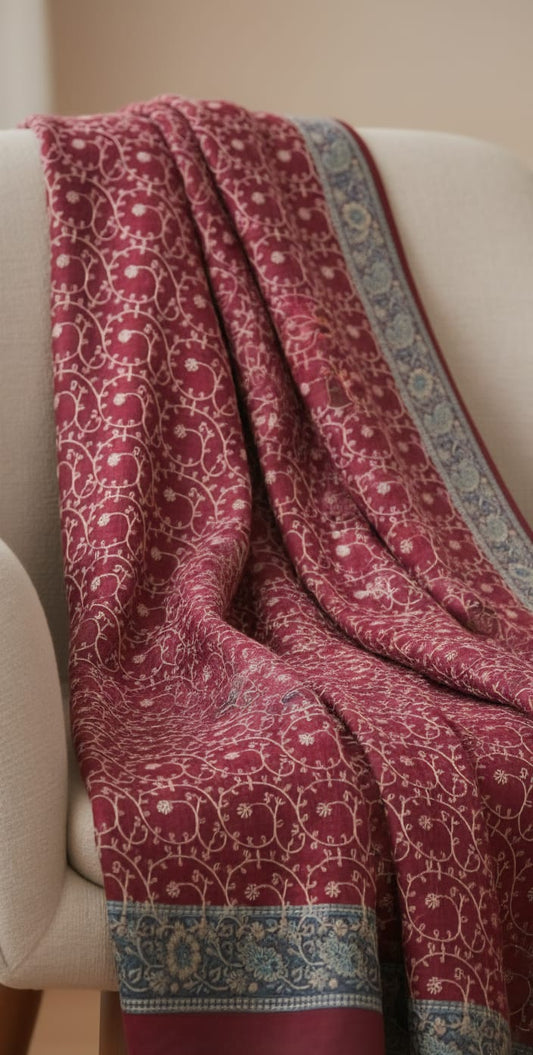 The Crimson Bloom Embroidered Shawl / Ladies Shawl/ Winter Shawl Collection