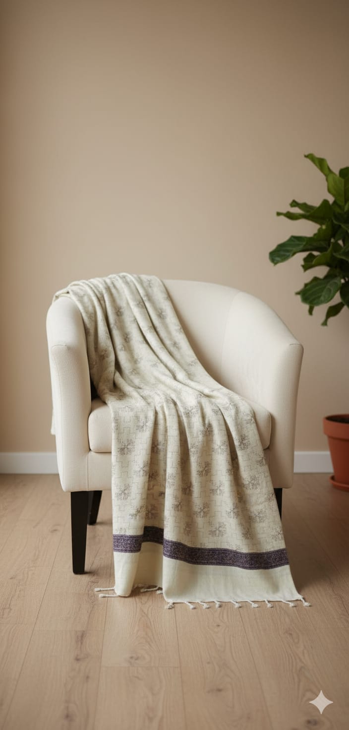 Beige Embroidered Shawl/ Formal Event Wrap/ Soft Warm Wool Blend Shawl