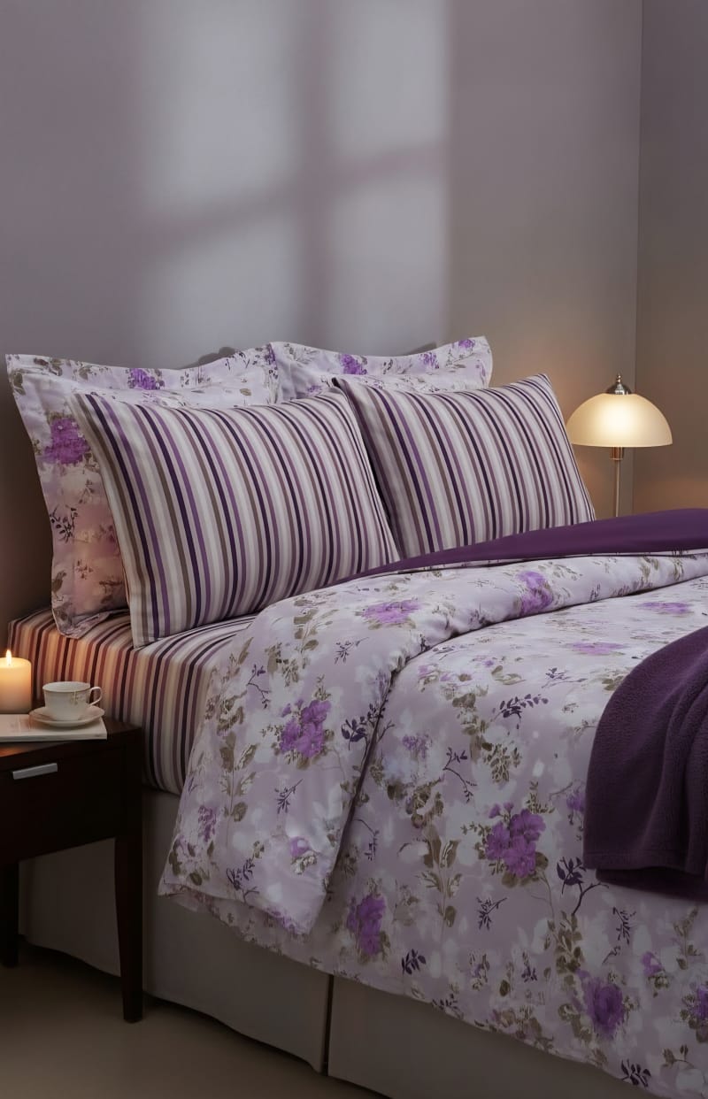 Pure Cotton Lavender Bedsheet Set | Breathable King Bedding UAE