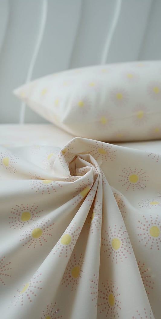 Cheerful Yellow & Pink Sunburst Single Bed Sheet Set | Cute Daisy Print