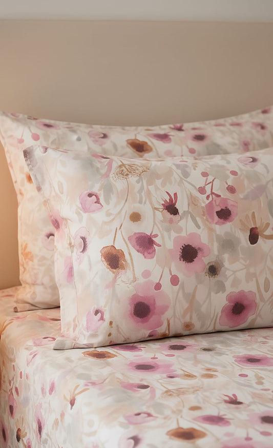 Luxury Daisy Dream Floral Flat Sheet – Soft Cotton Blend, White & Yellow Print (269 x 254 cm)