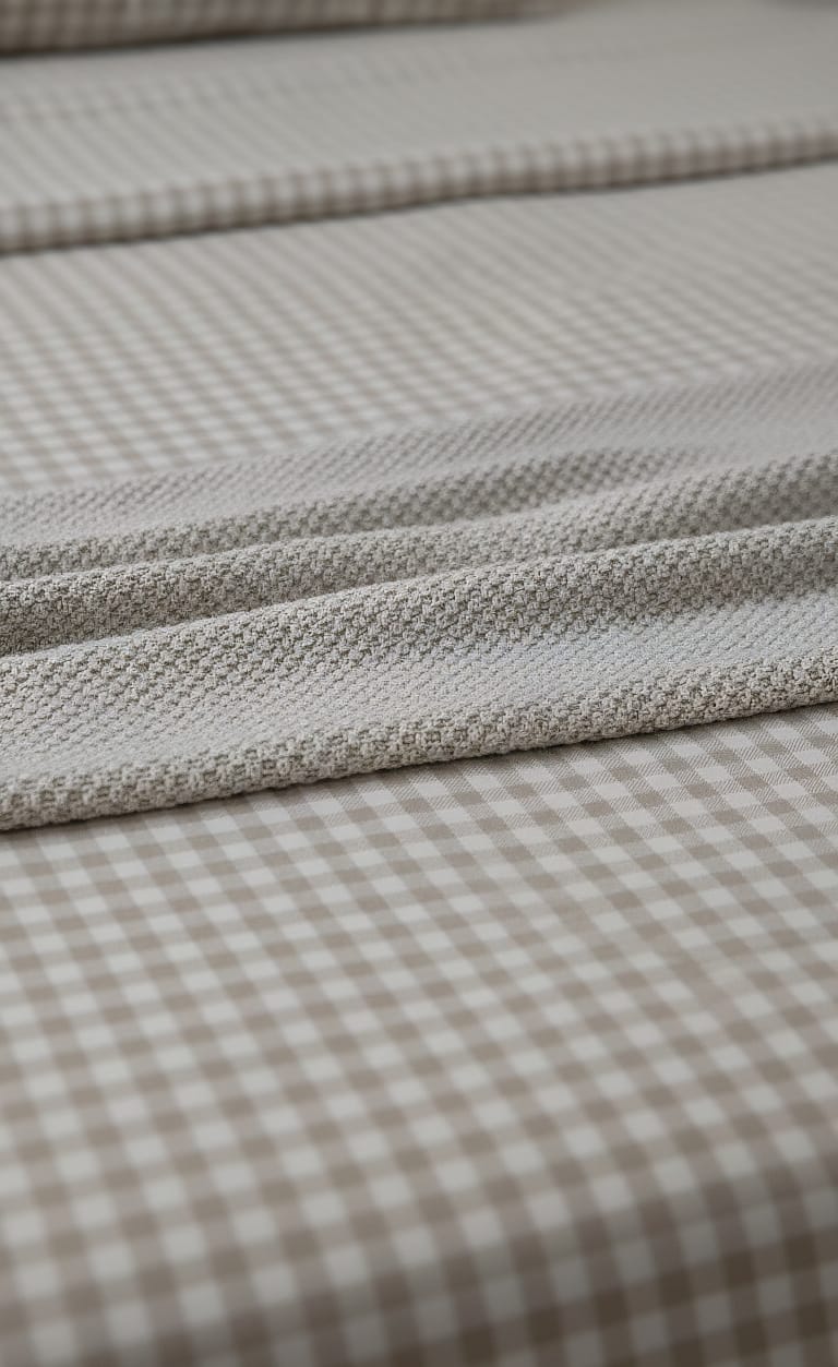 Classic Gingham Check Single Bed Sheet Set - Neutral Beige & White Plaid