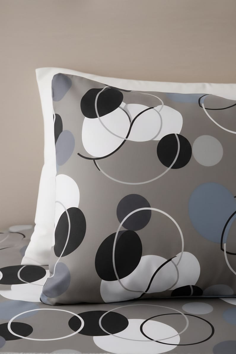 Single Size Flat Sheet & Pillowcase Set / Grey, Black & White Circles Print / Single Bed Sheet