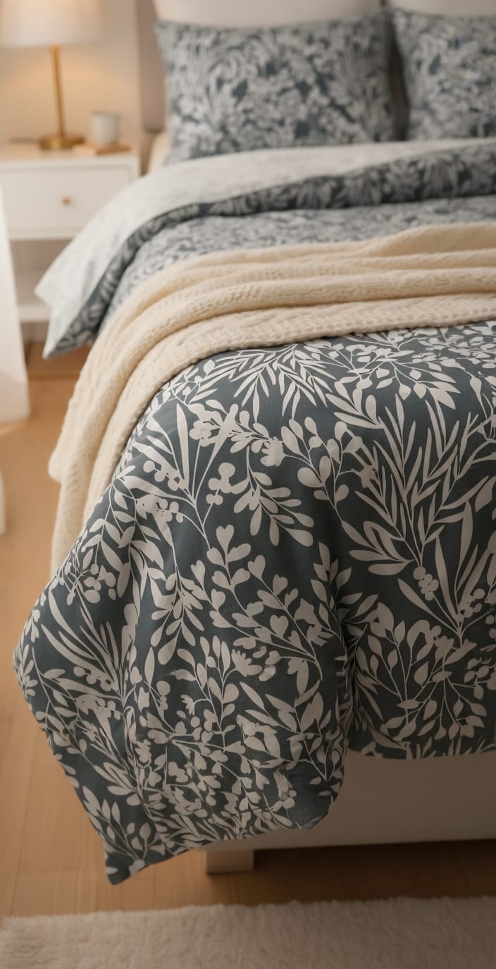 Sea Blue Floral Percale Bedsheet | Crisp Cotton Ditsy Print