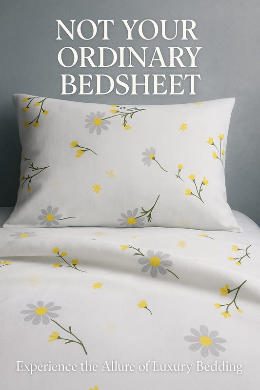 Floral Bedding / Daisy Bed Sheet / Luxury Sheet / White and Yellow Bedding / Elegant Bedroom Decor / Premium Cotton Sheets / Comfortable Bedding Set