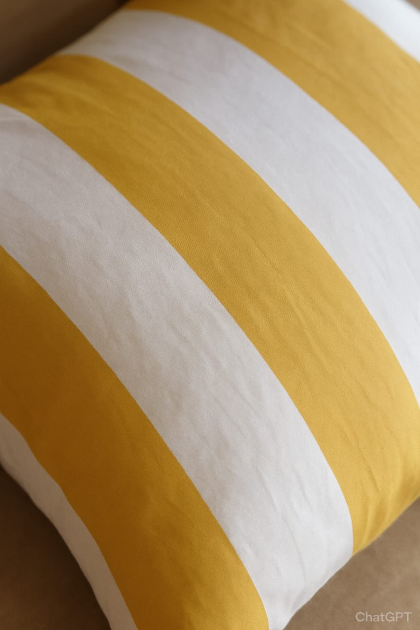 Yellow & White Cotton Satin Striped Cushion Covers – 16x16 Inch, 2 Pieces