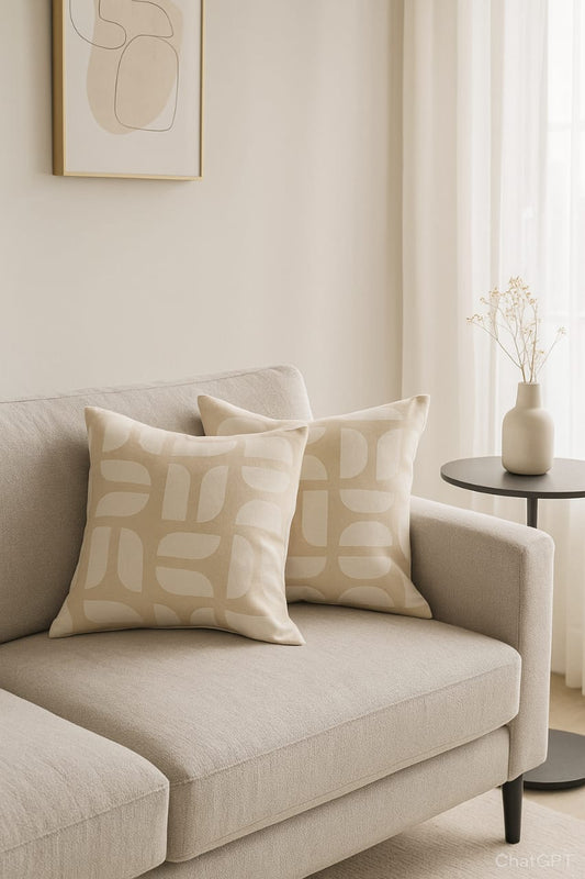 Cotton Cushion Cover – Beige & Off-White Stripes (Set of 2)