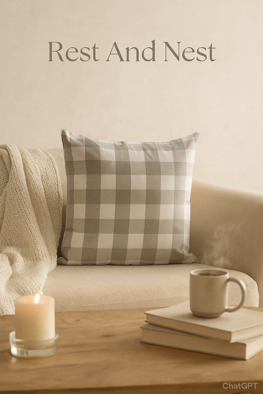Modern Grey Check Cotton Cushion Covers – 16x16 Inch, 2 Pieces