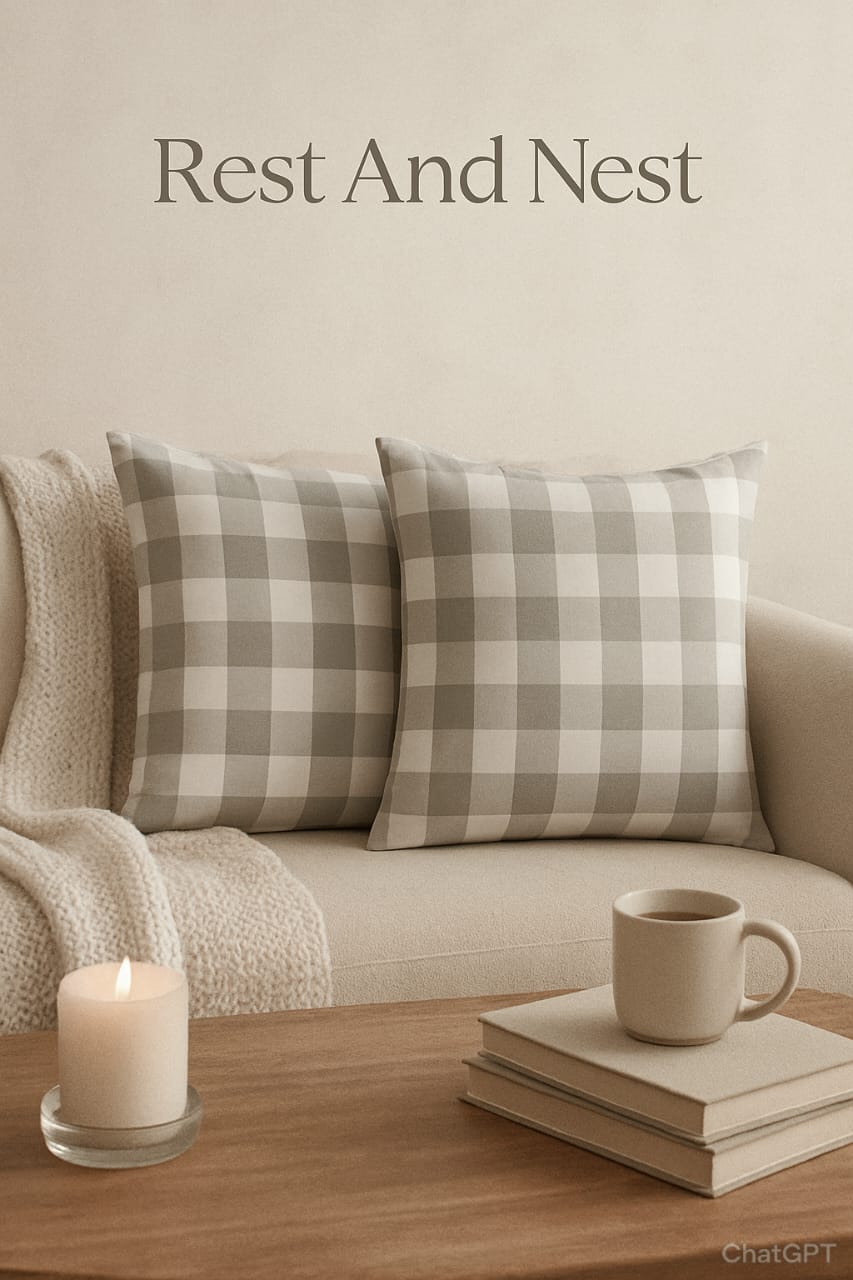 Modern Grey Check Cotton Cushion Covers – 16x16 Inch, 2 Pieces