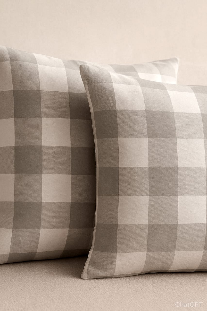 Modern Grey Check Cotton Cushion Covers – 16x16 Inch, 2 Pieces