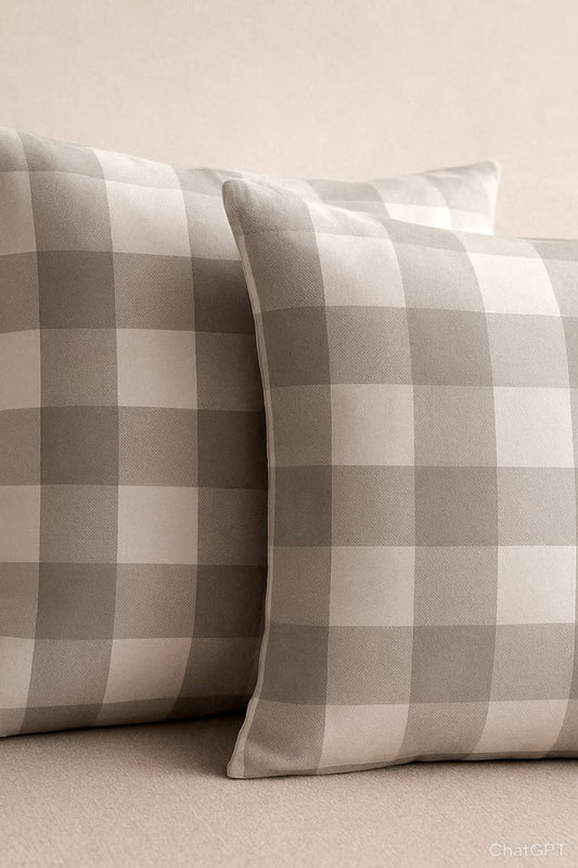 Modern Grey Check Cotton Cushion Covers – 16x16 Inch, 2 Pieces