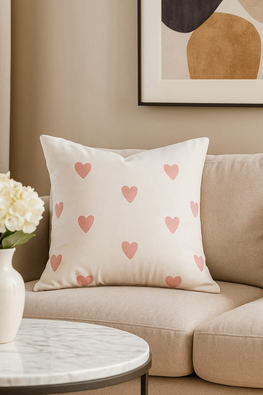 Heart Pattern Cotton Cushion Covers – 16x16 Inch, Pack of 2