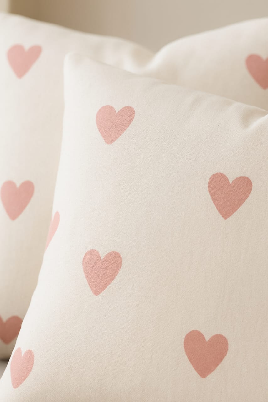 Heart Pattern Cotton Cushion Covers – 16x16 Inch, Pack of 2