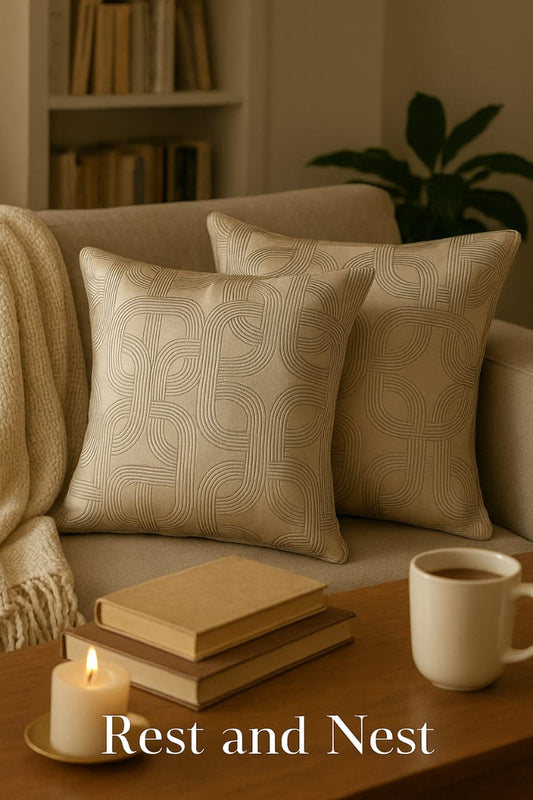 Polyester Satin Jacquard Cushion Covers – 16x16 Inch, 2 Pieces