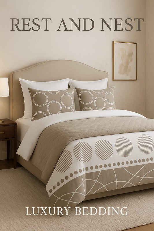 Taupe (or Beige/Tan) and Cream Bedding / King Size Bedsheet