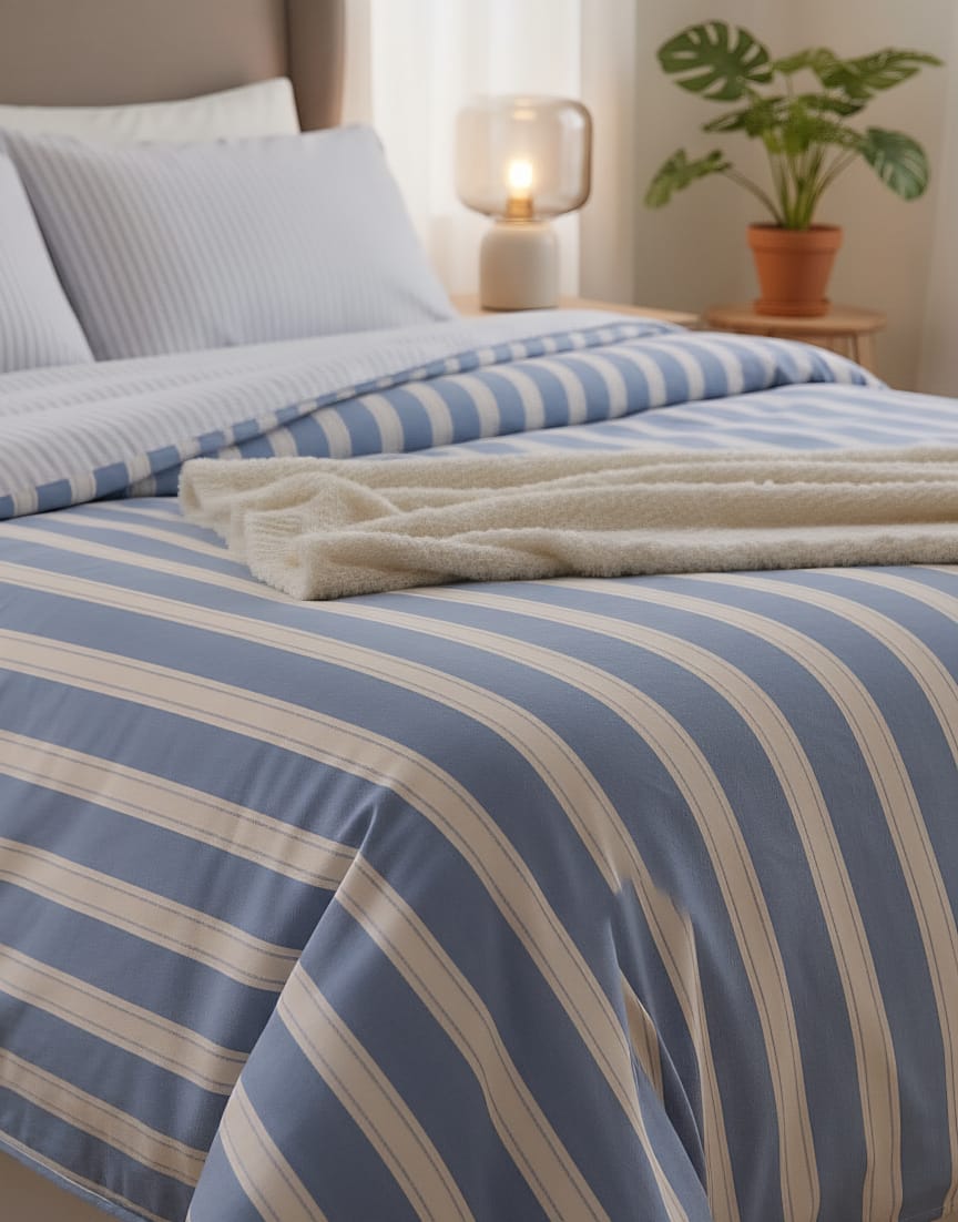Reversible Blue & White Stripe Duvet Cover | Coastal Cotton Bedding Set | Dual-Sided Design