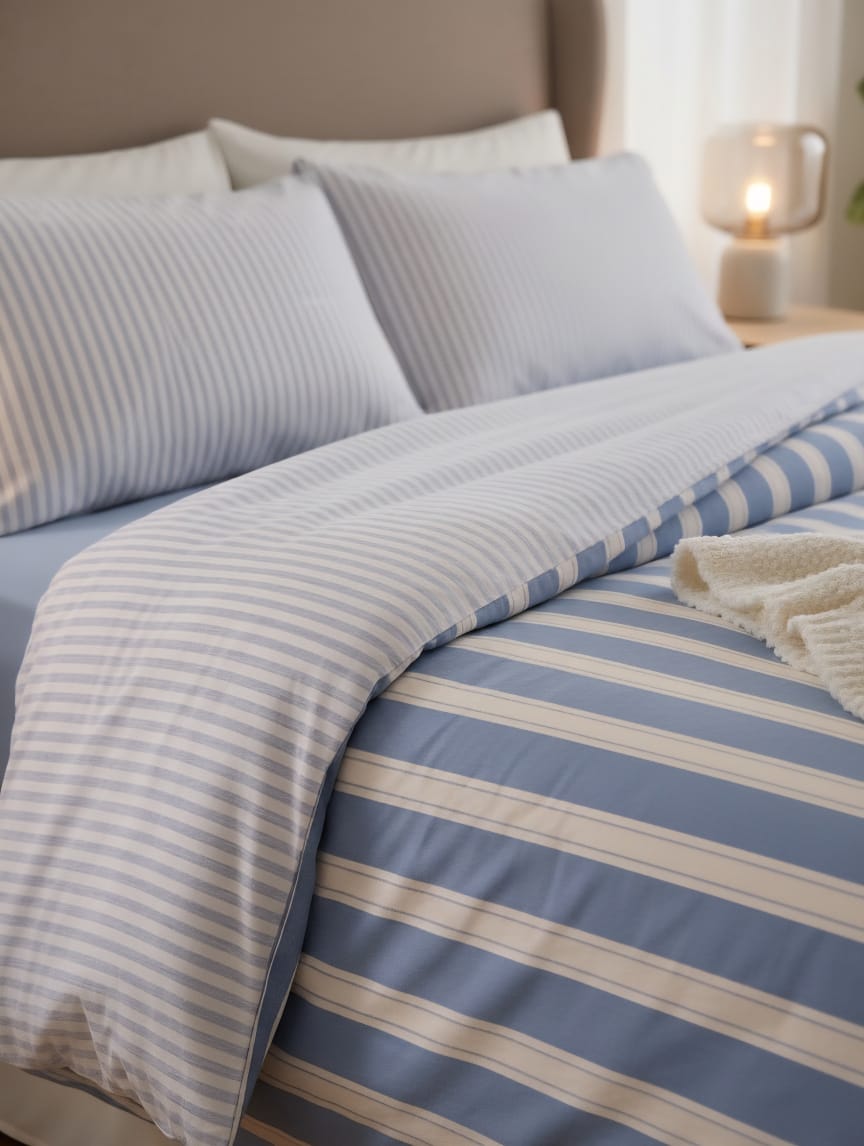 Reversible Blue & White Stripe Duvet Cover | Coastal Cotton Bedding Set | Dual-Sided Design