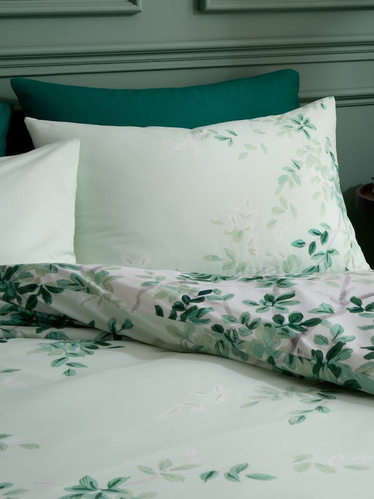 Duvet Cover & Pillow Cases | Leafy Green Colors| King Size Set | 100% Percale Cotton
