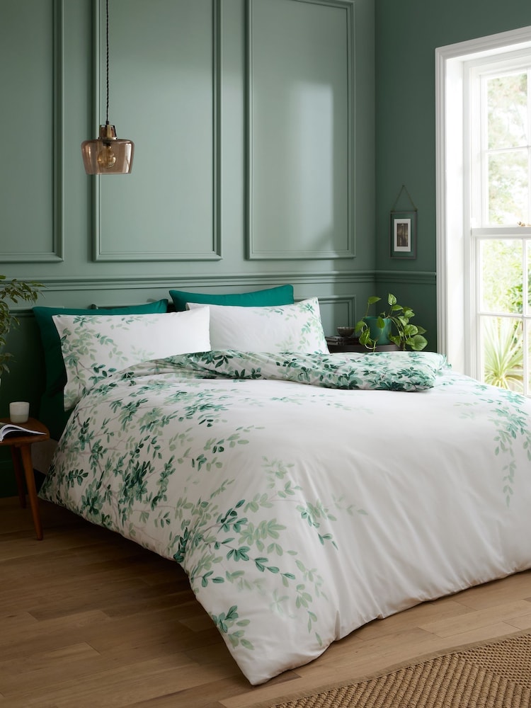Duvet Cover & Pillow Cases | Leafy Green Colors| King Size Set | 100% Percale Cotton