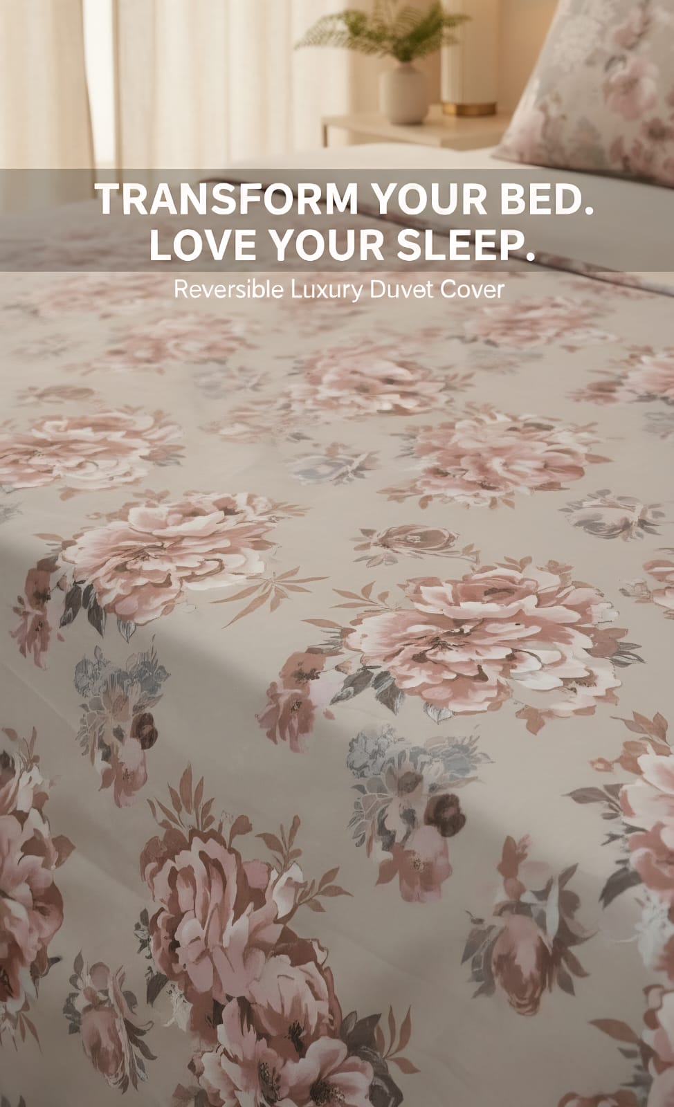 Reversible Duvet Cover| Grey & Pink| King Size| 100% Organic Cotton