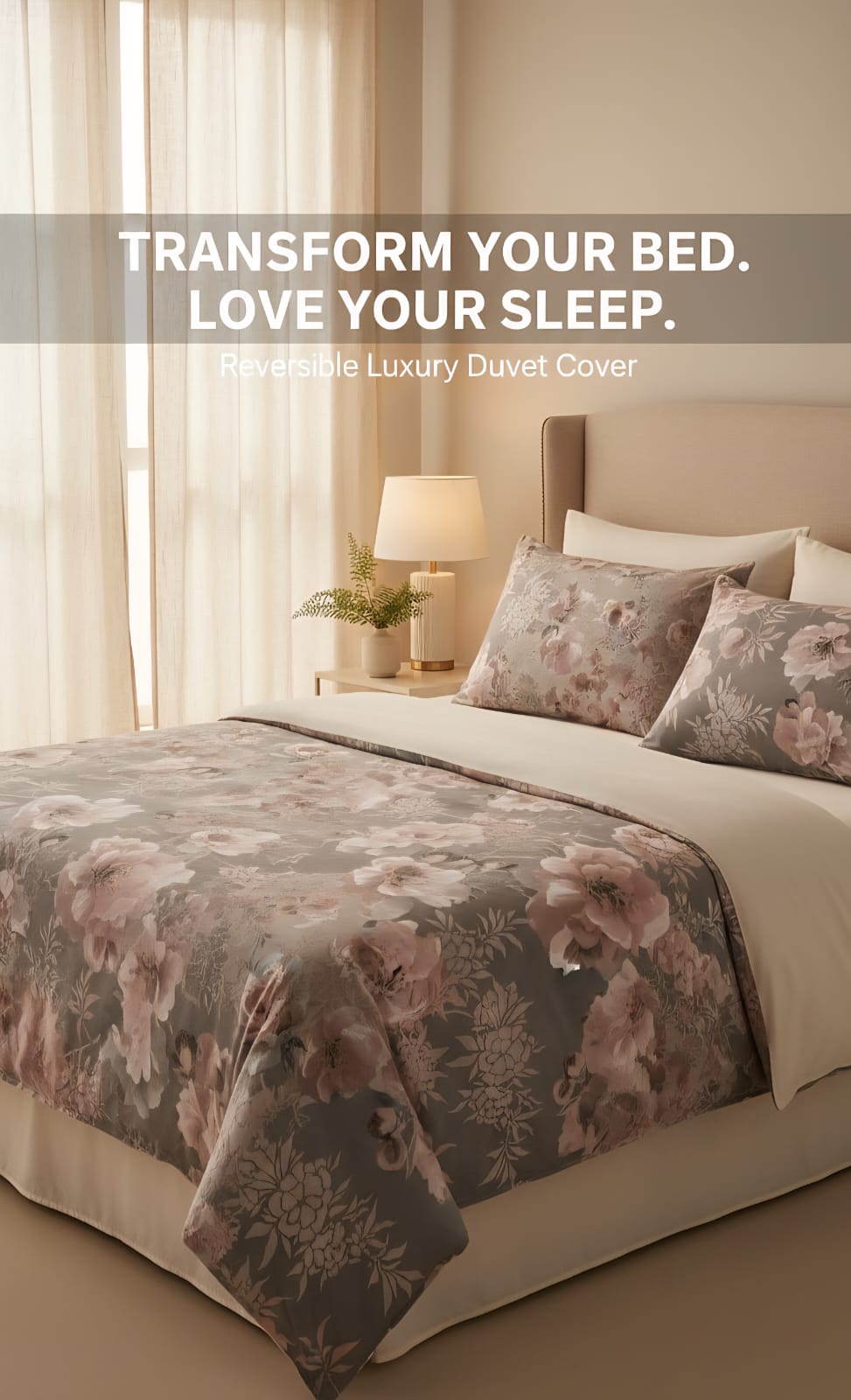 Reversible Duvet Cover| Grey & Pink| King Size| 100% Organic Cotton