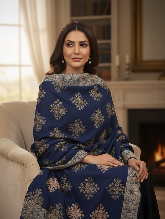 The Regal Sapphire Blue Woven Shawl / Shawl For Women/ Winter Collection