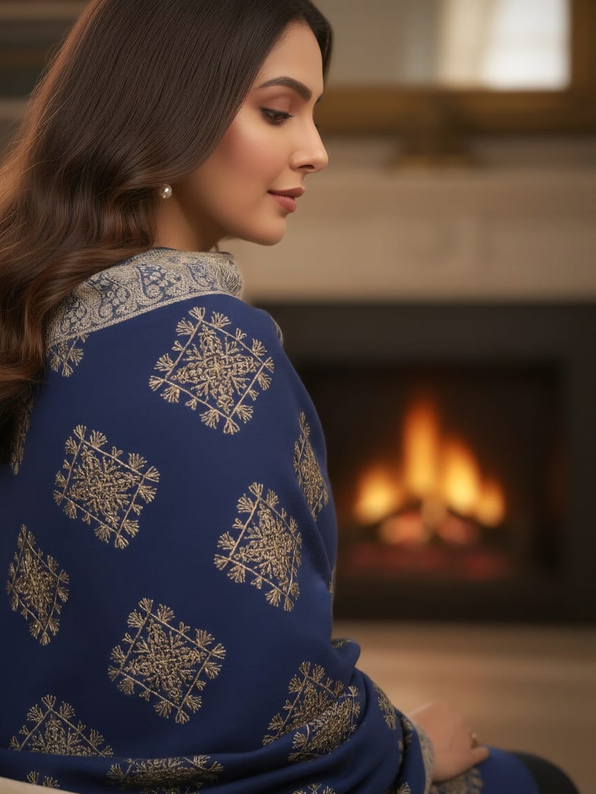 The Regal Sapphire Blue Woven Shawl / Shawl For Women/ Winter Collection