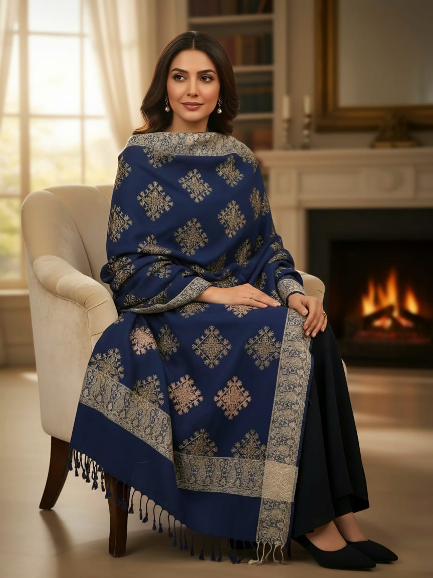 The Regal Sapphire Blue Woven Shawl / Shawl For Women/ Winter Collection