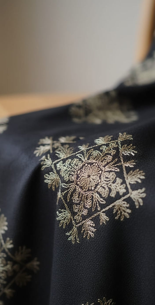 Luxury Black Embroidered Shawl | Elegant Cashmere Feel Winter Wrap | Rest and Nest