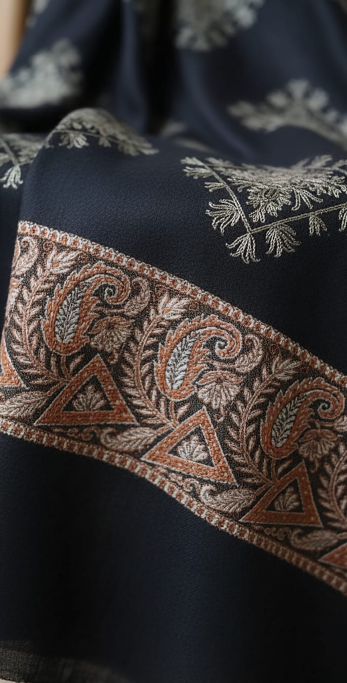 Luxury Black Embroidered Shawl | Elegant Cashmere Feel Winter Wrap | Rest and Nest