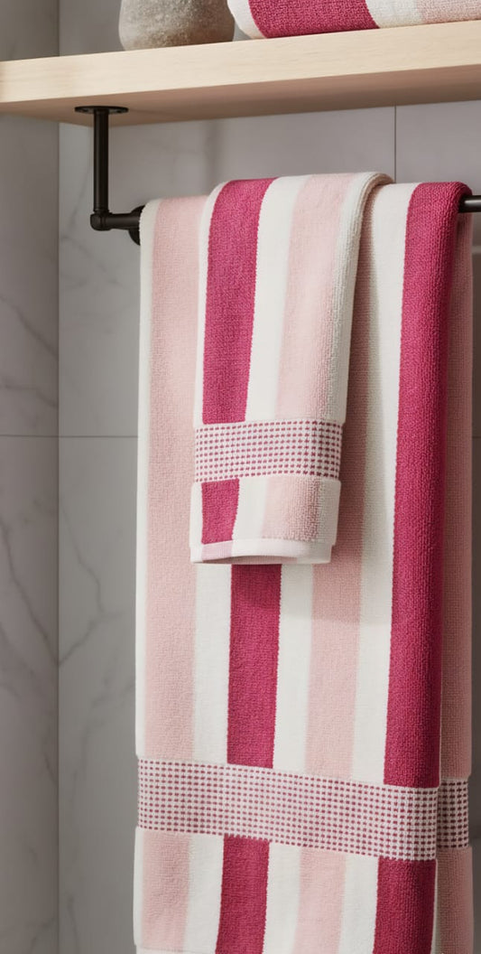 Luxury Pink Striped Cotton Bath Towel | Absorbent Bath Sheet