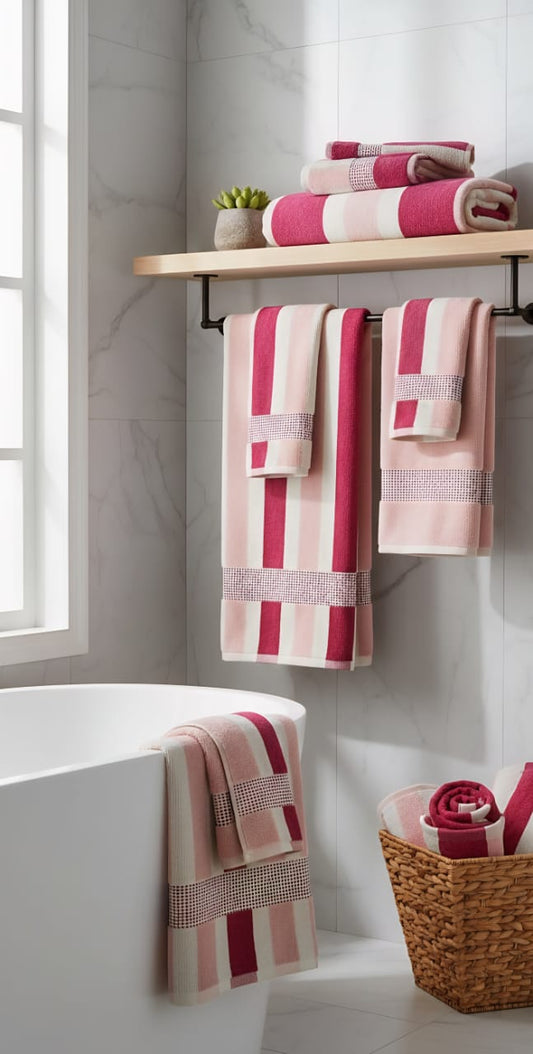 Luxury Pink Striped Cotton Bath Towel | Absorbent Bath Sheet