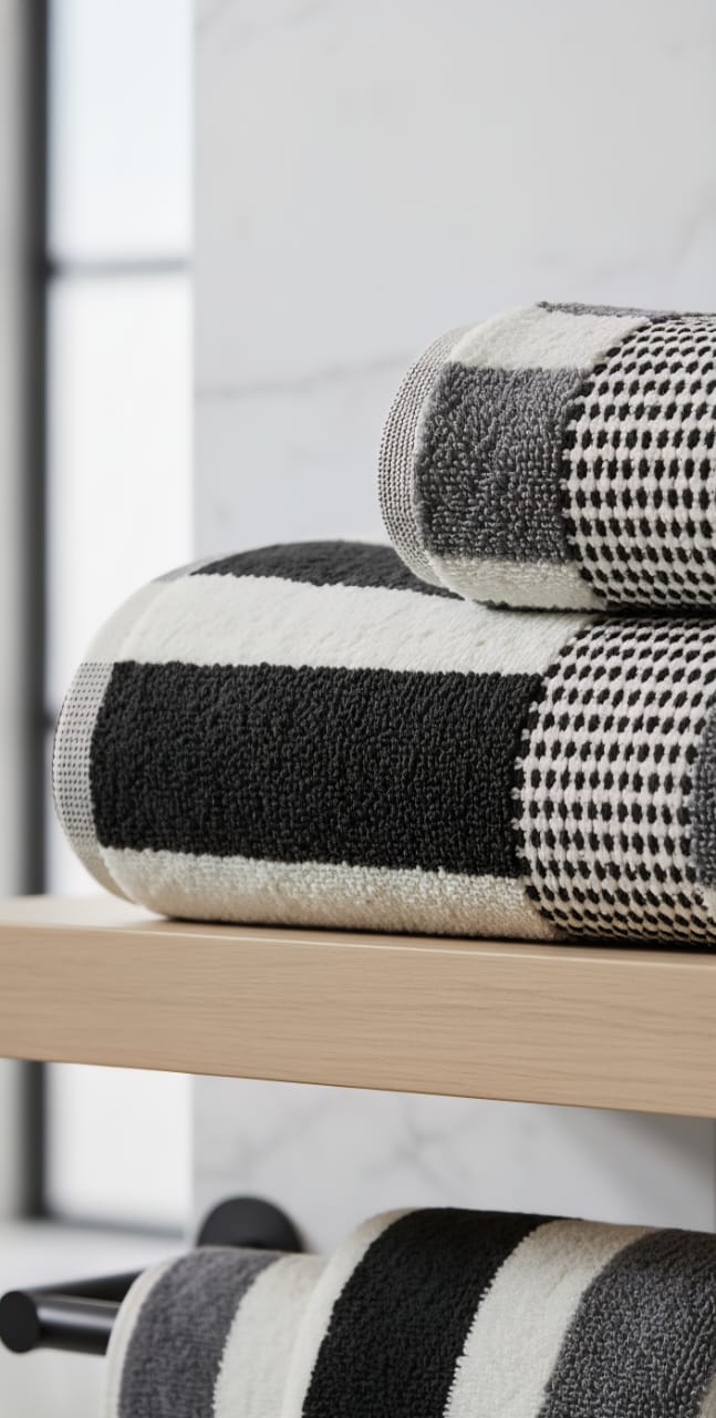 Black, Grey & White Stripped Bath Towel | Modern Cotton Towel