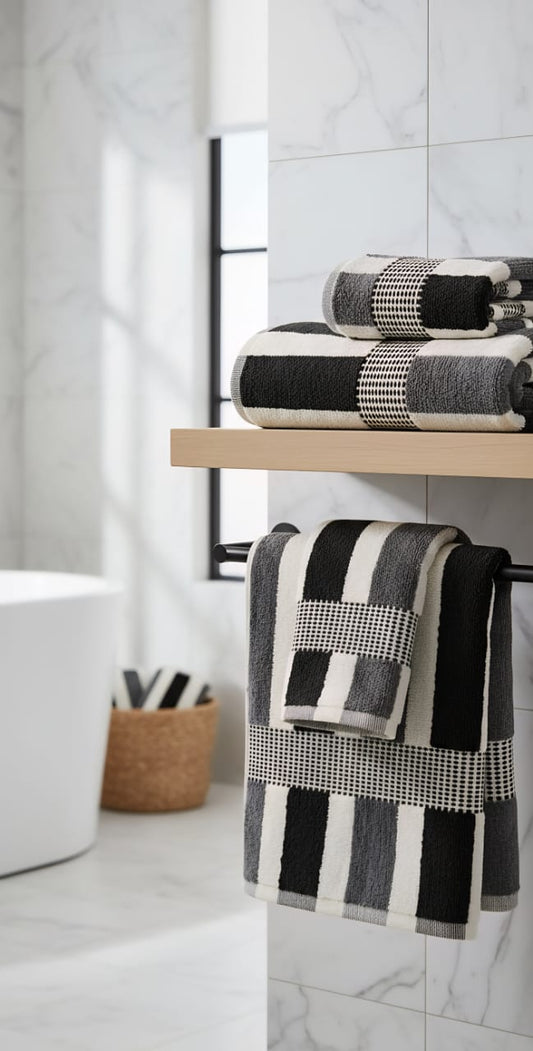 Black, Grey & White Stripped Bath Towel | Modern Cotton Towel