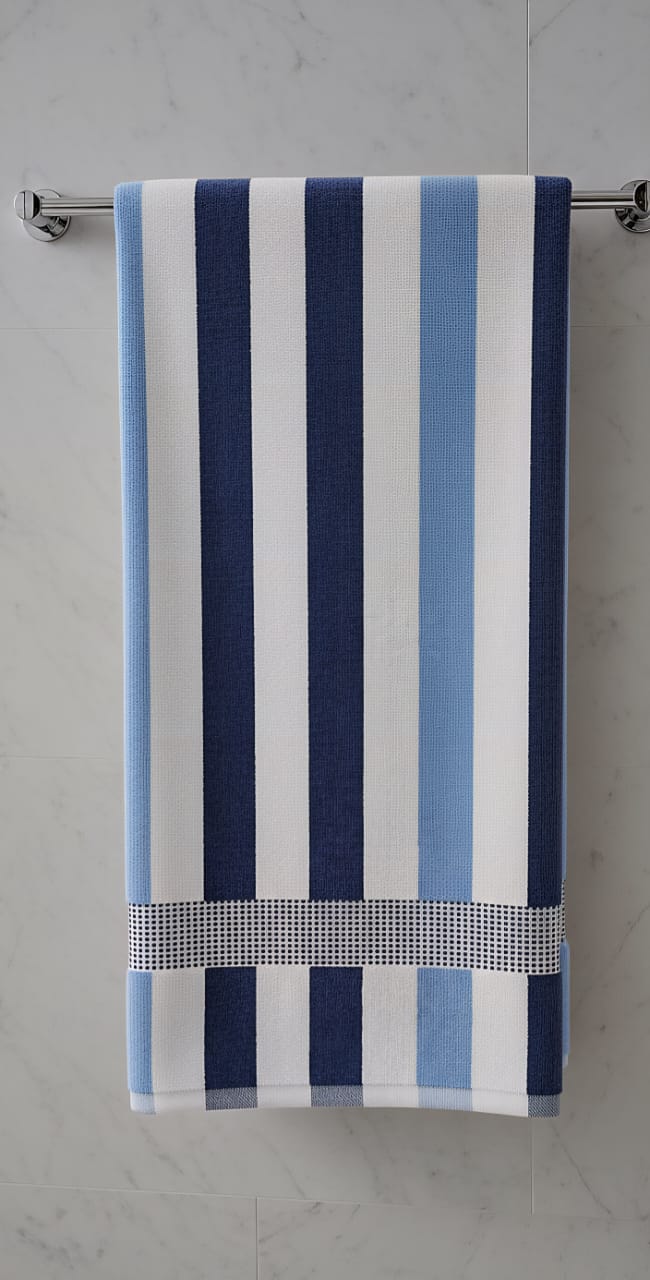 Luxury Blue Striped Cotton Bath Towel | Absorbent Bath Sheet