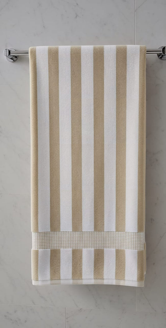 Beige and White Striped Towel / Bath Size / Cotton Towel