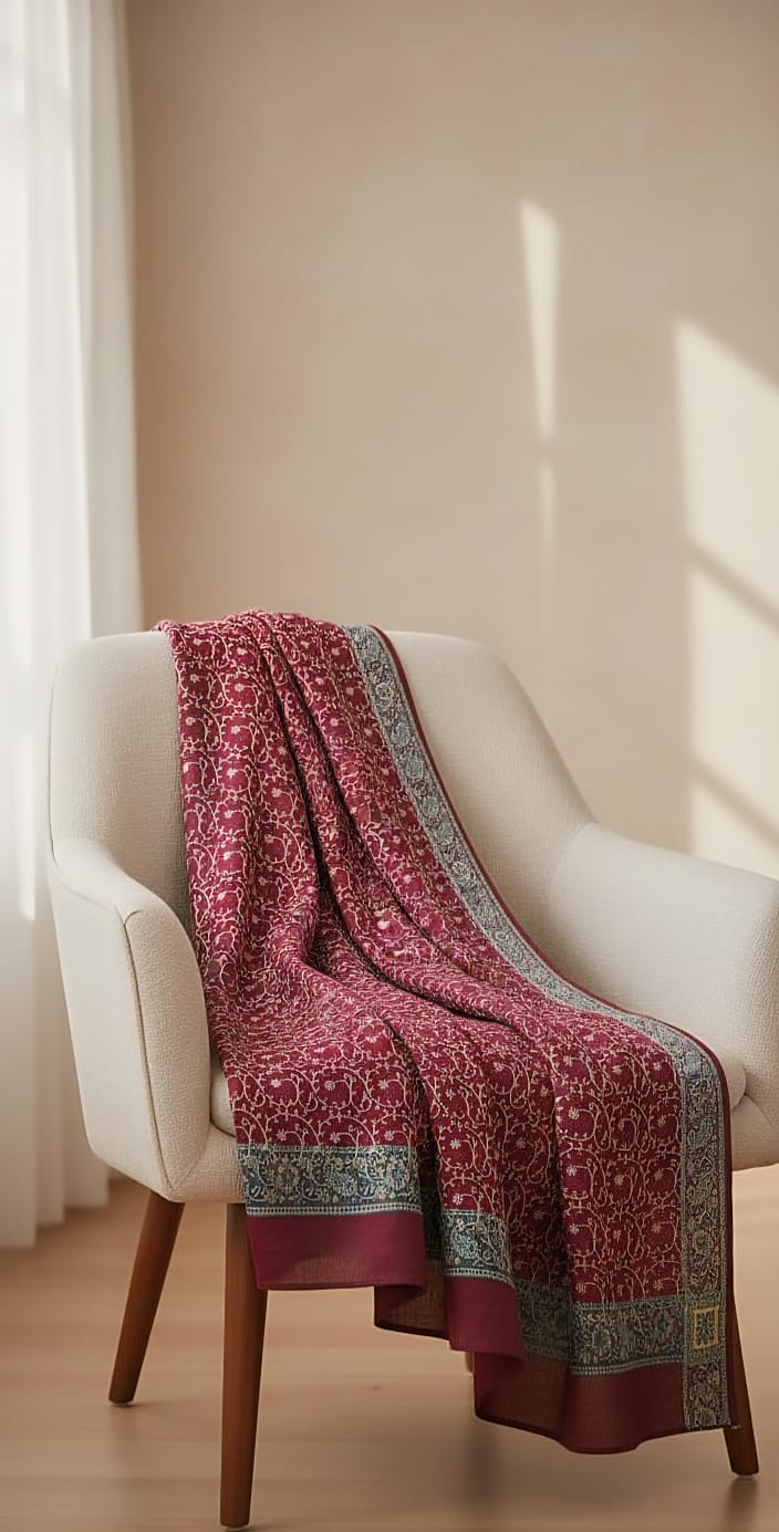 The Crimson Bloom Embroidered Shawl / Ladies Shawl/ Winter Shawl Collection