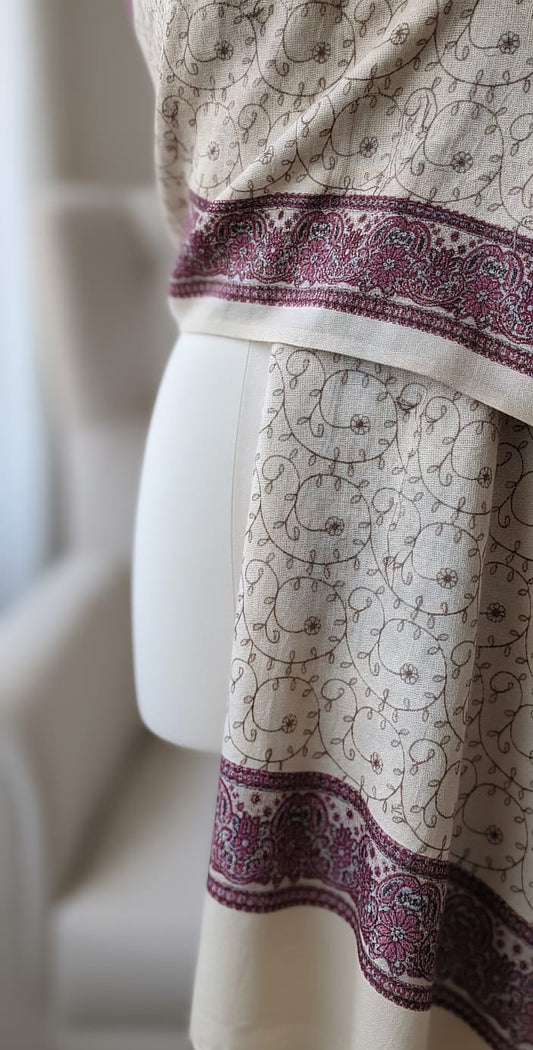 Beige Embroidered Shawl/ Soft Warm Wool Blend Shawl/ Winter Shawl