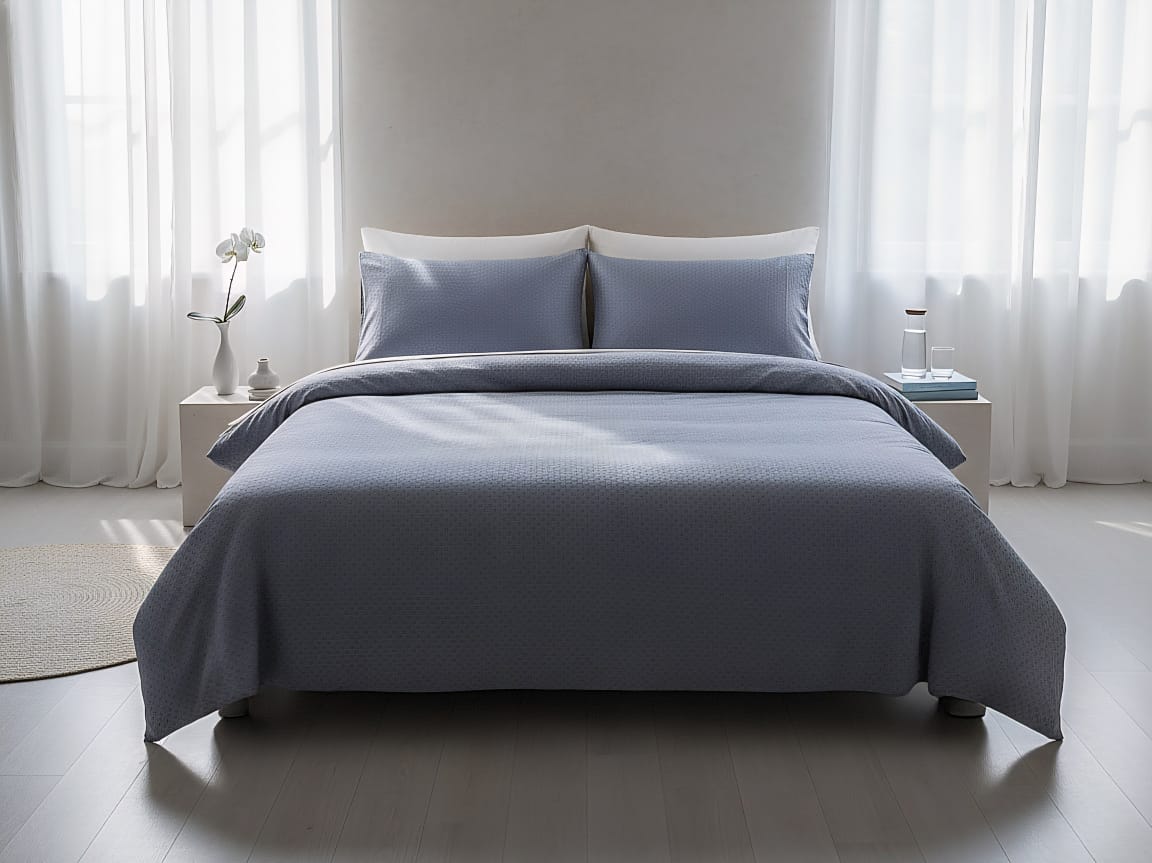 Grey Organic Cotton Waffle Pattern Bedsheet/ Waffle Cotton / Breathable