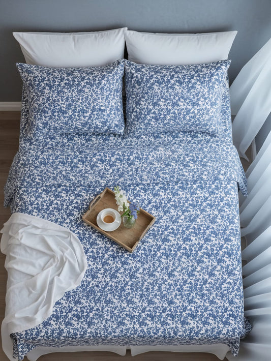Blue Floral Bedding / Bedroom Decor / Printed Bedsheet / High-Quality Bedding