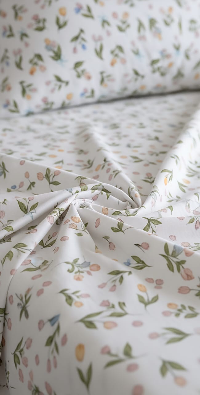Spring Floral Percale Bedsheet | Cool & Crisp Cotton Bedding  |  Super King Size Bedding