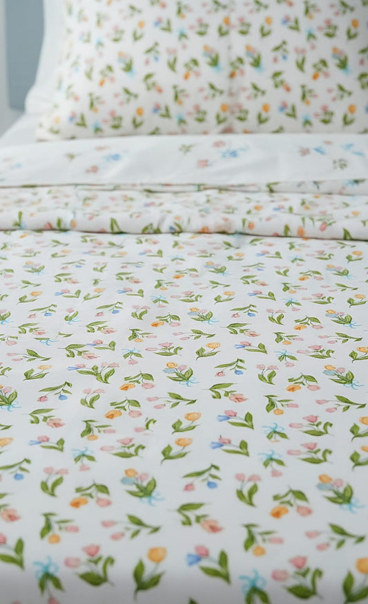 Spring Floral Percale Bedsheet | Cool & Crisp Cotton Bedding  |  Super King Size Bedding