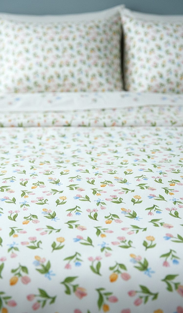 Spring Floral Percale Bedsheet | Cool & Crisp Cotton Bedding  |  Super King Size Bedding