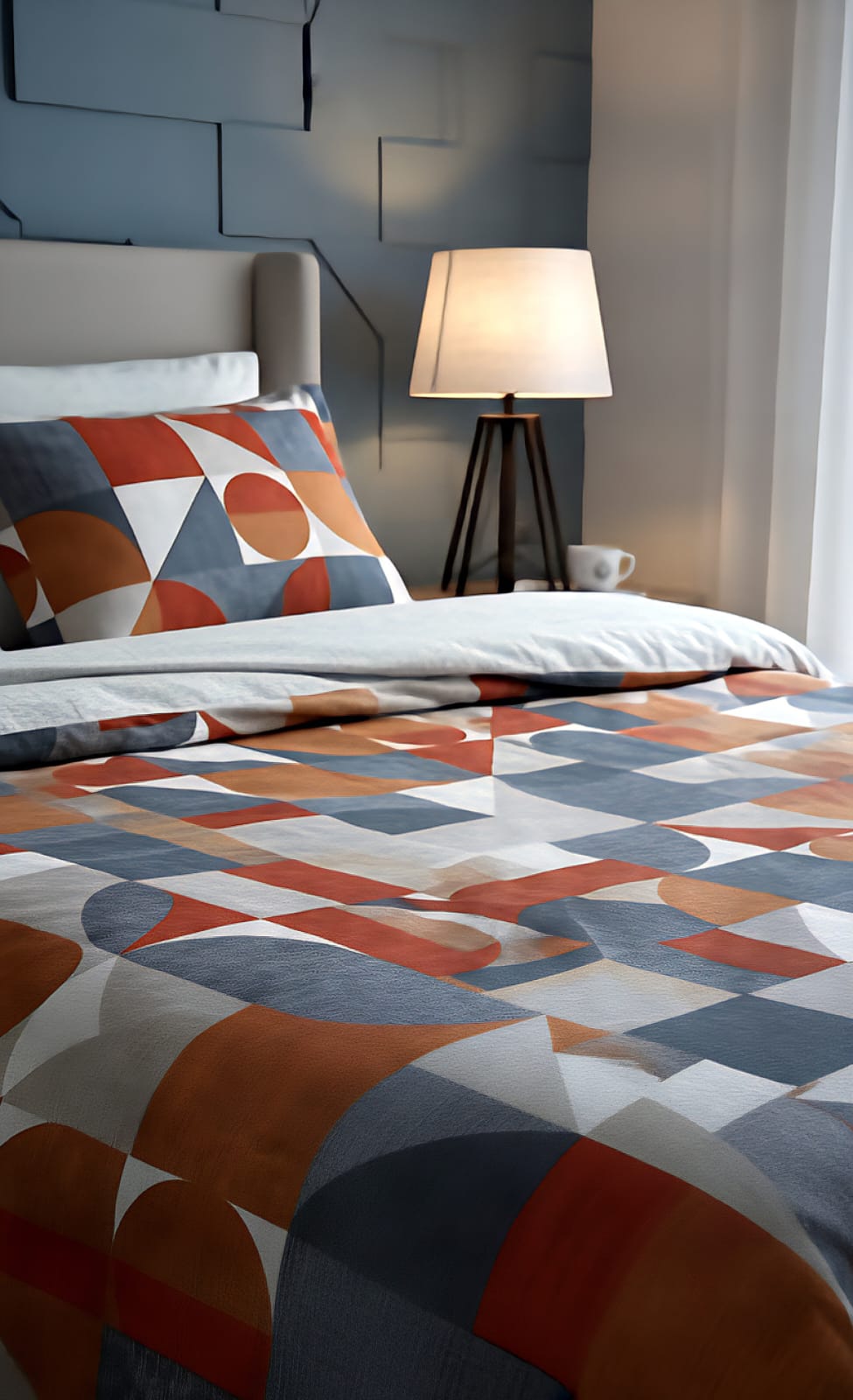 Geometric Cotton  King Bedsheet | Mid-Century Modern Rust & Orange