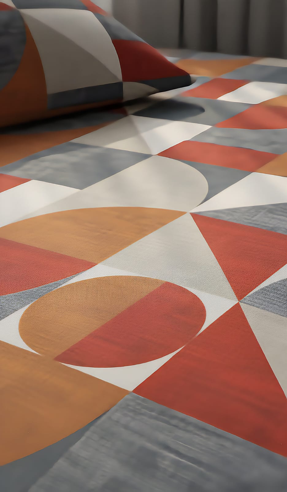 Geometric Cotton  King Bedsheet | Mid-Century Modern Rust & Orange
