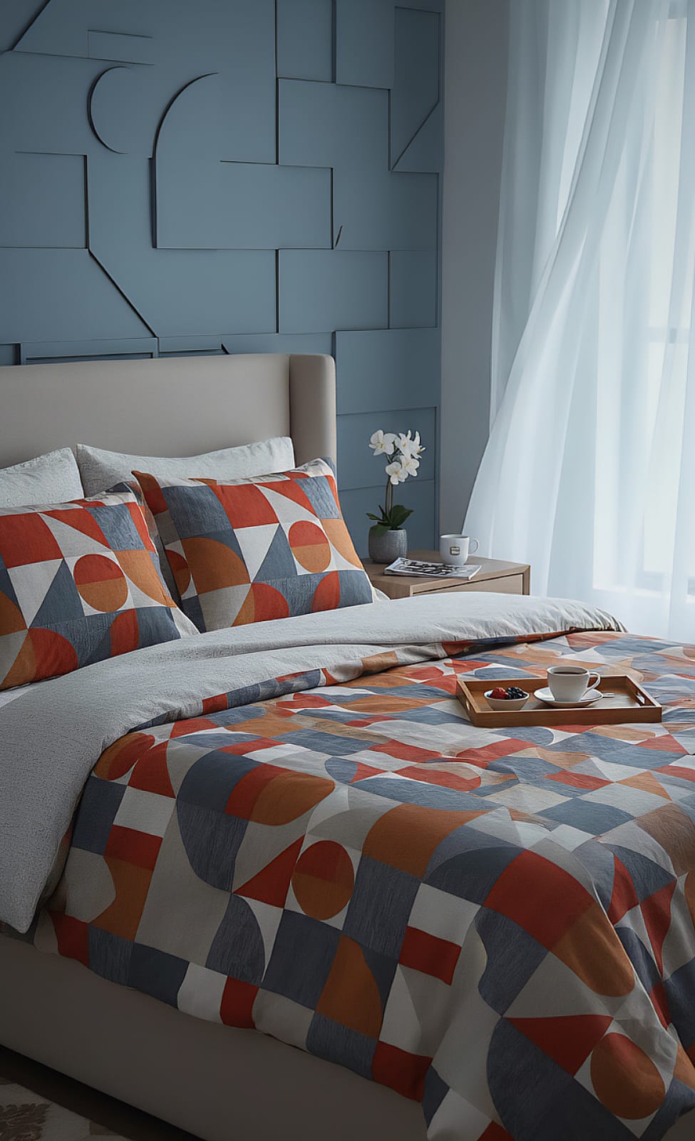 Geometric Cotton  King Bedsheet | Mid-Century Modern Rust & Orange