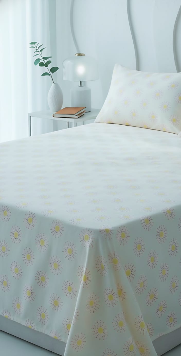 Crisp Cotton Percale Bedsheet | Sunshine Dot Print | Cool, Breathable & Matte Finish