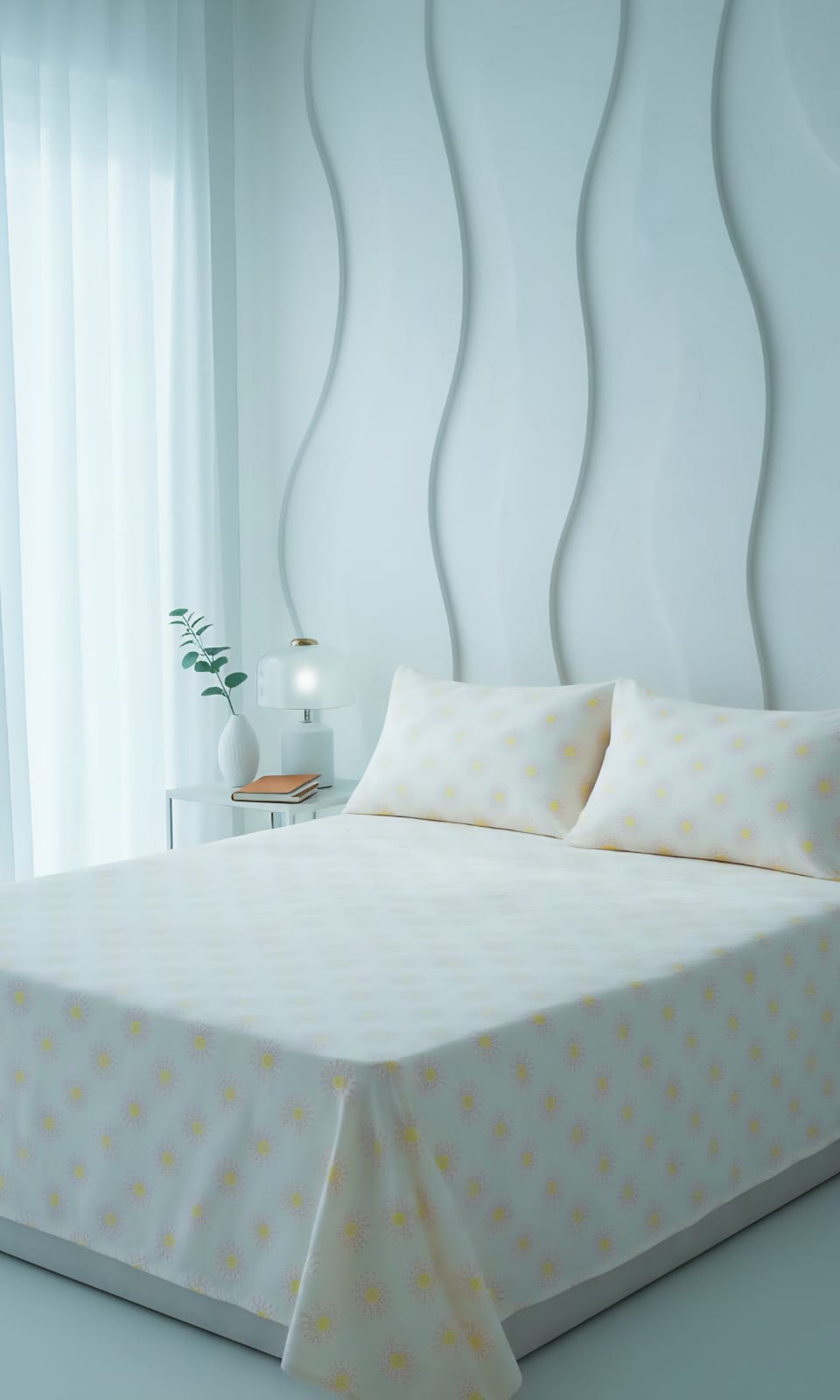 Crisp Cotton Percale Bedsheet | Sunshine Dot Print | Cool, Breathable & Matte Finish